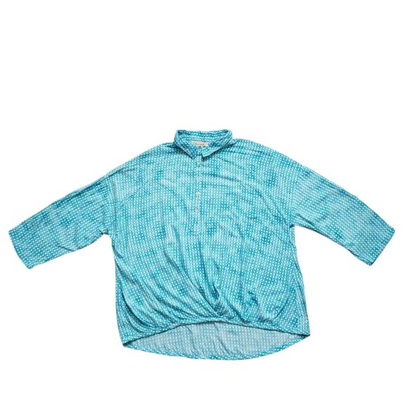 Davina Blouse Womens Large Geometric Button Front Roll Tab 3/4 Sleeve Top - Picture 2 of 10